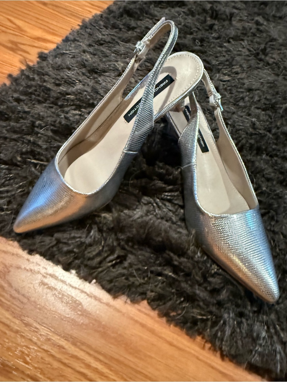 French Connection Metallic Silver Pointed Slingback Pumps